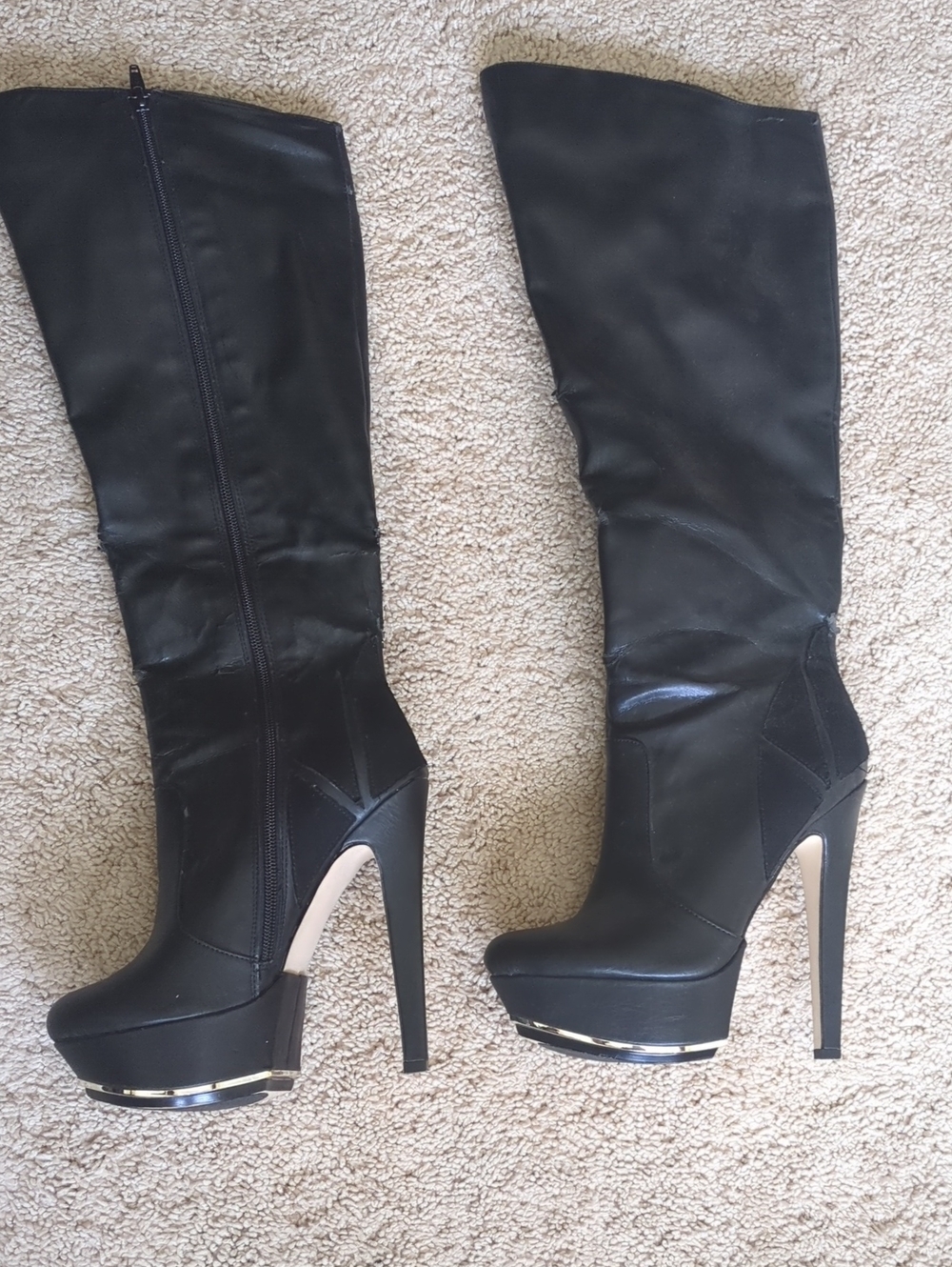 Women's Black High Heel Platform Knee Boots